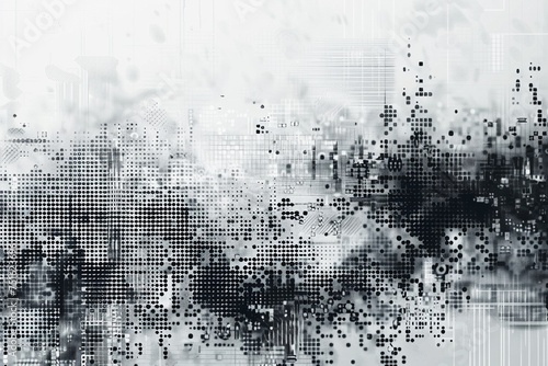 grey digital pixelation, where a technological texture background intertwines with dynamic pixel patterns, crafting a futuristic and modern aesthetic against the backdrop of a cityscape photo