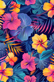 Vertical Modern colorful tropical floral pattern. Cute botanical abstract contemporary seamless pattern.