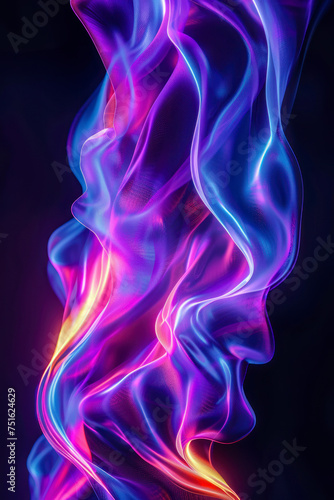 Vertical Abstract fluid 3d render holographic iridescent neon curved wave in motion dark background.