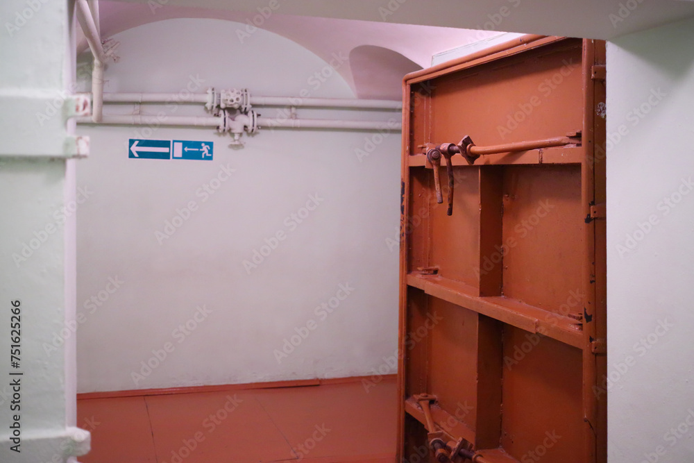 custom made wallpaper toronto digitalDoorways with metal doors in hallway leading into Stalins bunker in Samara, Russia