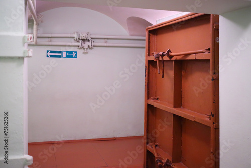 Wallpaper Mural Doorways with metal doors in hallway leading into Stalins bunker in Samara, Russia Torontodigital.ca