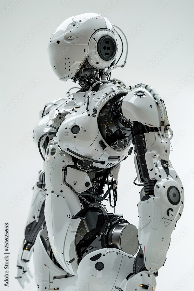Explore the forefront of technological innovation with an ultra-detailed humanoid robot showcased against a clean white background, presented in an infographic format Explore the forefront of technological innovation with an ultra-detailed humanoid robot showcased against a clean white background, presented in an infographic format