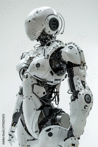 Explore the forefront of technological innovation with an ultra-detailed humanoid robot showcased against a clean white background, presented in an infographic format © Martin