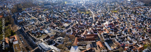 Aerial view of the old town Bad Nauheim in Germany on a sunny afternoon in autumn	 photo