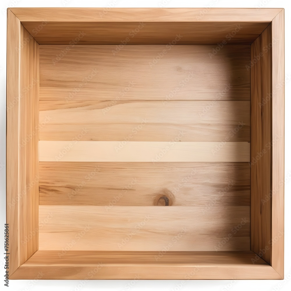 Empty wooden box. Wooden box without lid. Top view. AI image. Empty wooden box. Wooden box without lid. Top view. AI image.