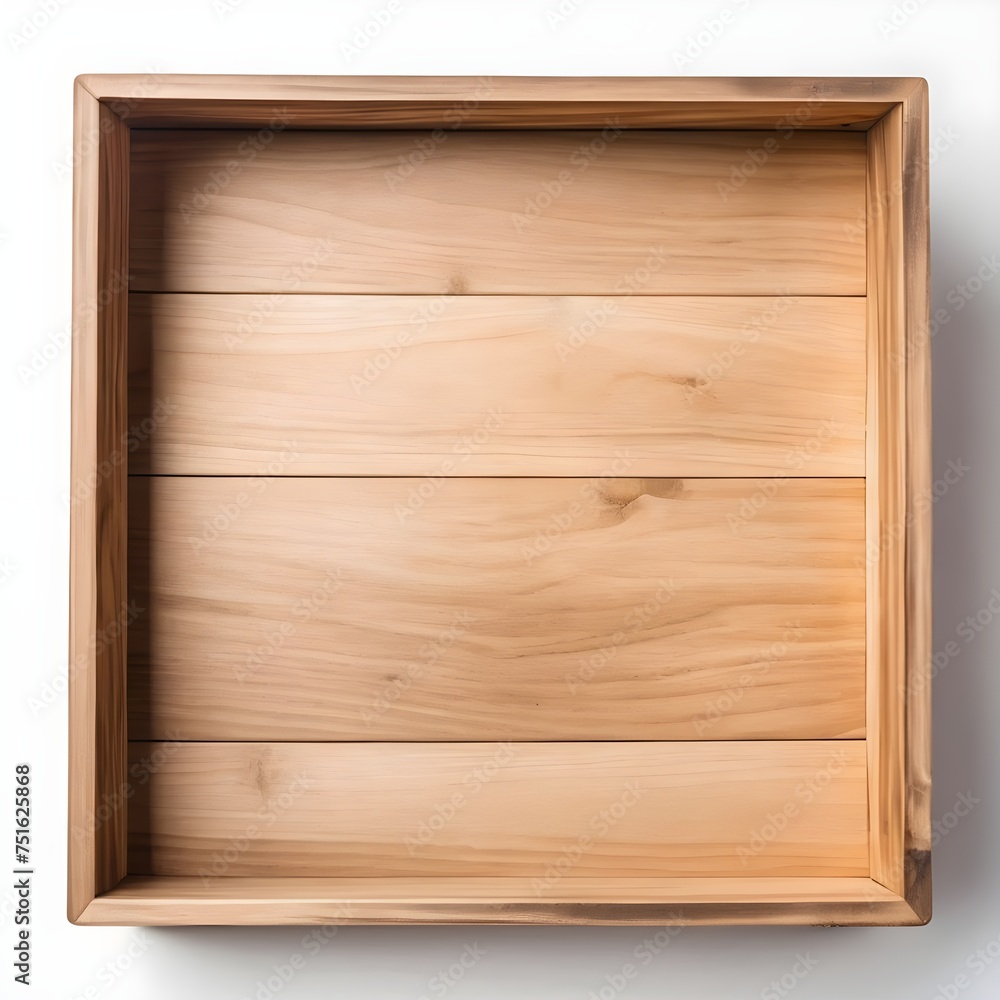 Empty wooden box. Wooden box without lid. Top view. AI image. Empty wooden box. Wooden box without lid. Top view. AI image.