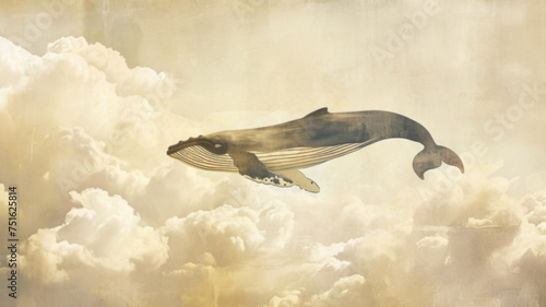 Ethereal Watercolor Whale Gliding through Dreamy Clouds