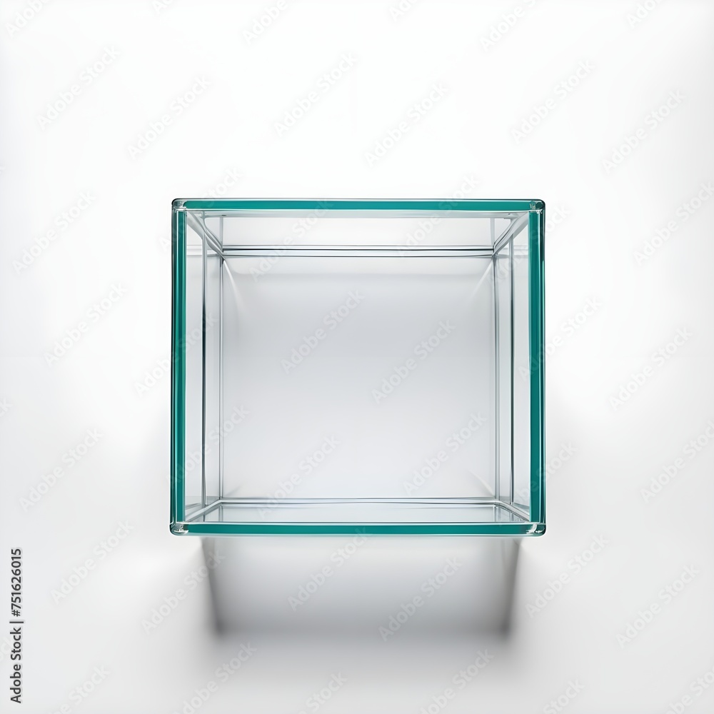 Transparent glass Box. Empty box glass without lid. Top view. AI image. Transparent glass Box. Empty box glass without lid. Top view. AI image.