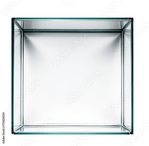Transparent glass Box. Empty box glass without lid. Top view. AI image.