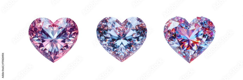 Set of heart shape diamonds, illustration, isolated over on transparent white background Set of heart shape diamonds, illustration, isolated over on transparent white background