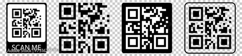 Scan QR code icons set. Digital scanning qr code. Vector illustration isolated on transparent background