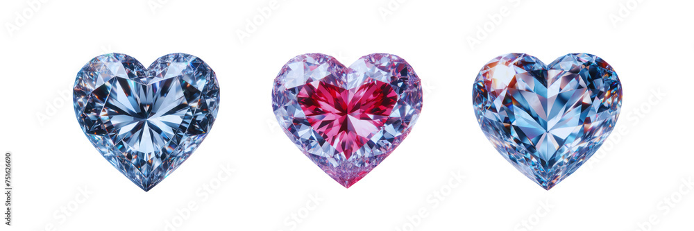 Set of heart shape diamonds, illustration, isolated over on transparent white background Set of heart shape diamonds, illustration, isolated over on transparent white background