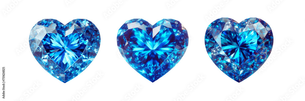 Fototapeta premium Set of heart shape diamonds, illustration, isolated over on transparent white background