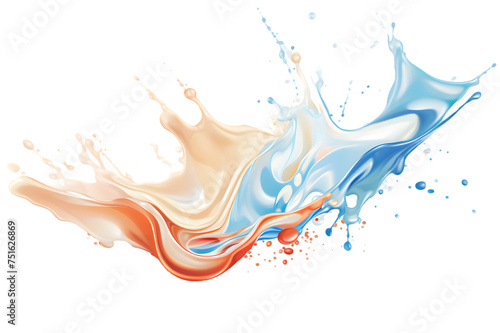 Creamy liquid watercolor colorful splash isolated on transparent background