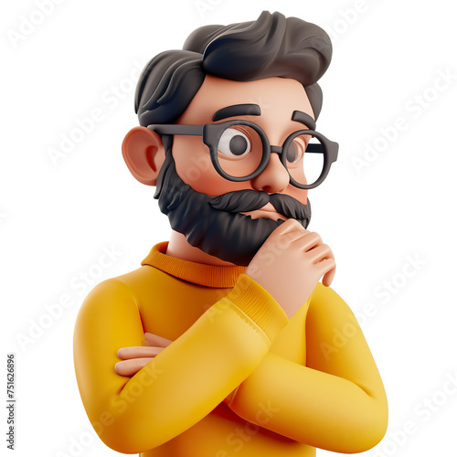 man thinking emoji face character on the transparent background, thinking