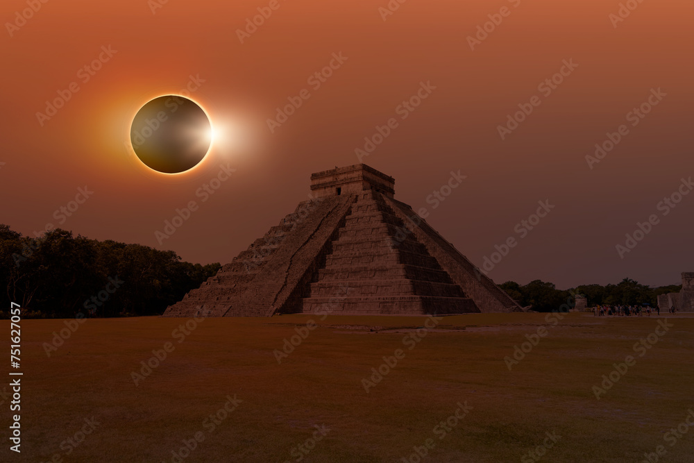 Solar Eclipse Pyramid of Kukulcan in the Mexican city of Chichen Itza