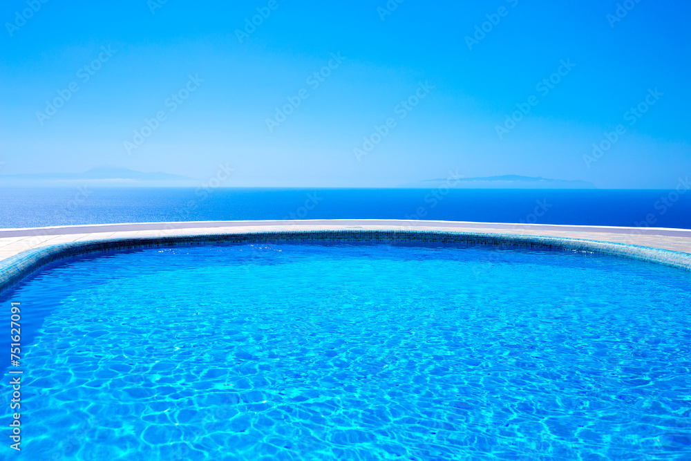Swimming pool with a view of the sea, Island La Palma, Canary Islands, Spain, Europe.