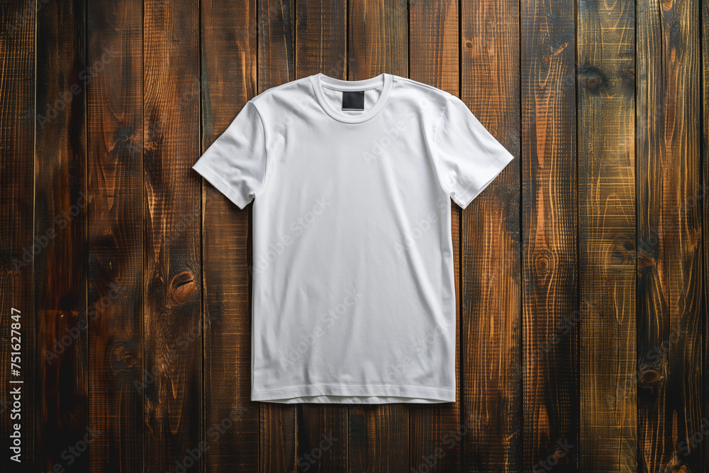 blank white t-shirt with copyspace on rustic background blank white t-shirt with copyspace on rustic background