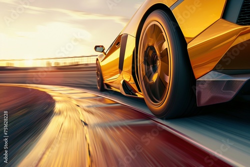 An electrifying action shot captures a race car tearing down the track, destined for a thrilling poster design infused with a sense of speed and motion photo