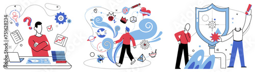Logical analysis vector illustration. Practicality is compass pointing north in vast landscape decision-making, guided by logical analysis The symphony reasonance plays its enchanting melody in grand