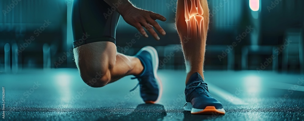 Sports medicine athlete injury prevention and recovery dynamic action - obrazy, fototapety, plakaty 