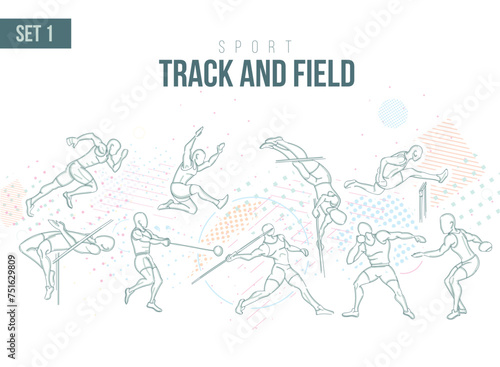 sport Athletics Tournament Summer Games , sports games track and field sport hand-drawn doodles sport. running, long jump hurdles, pole vault, javelin disc nucleus. set 1