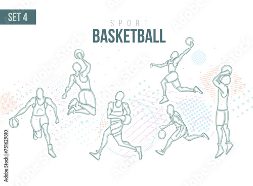 sport basketball players Tournament Summer Games   sports games sport hand-drawn doodles. vector illustration set volley beach game background