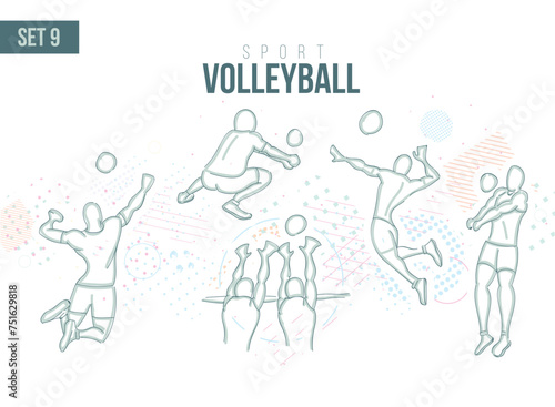 sport volleyball  handball Tournament Summer Games   sports games sport hand-drawn doodles. vector illustration set volley beach game background