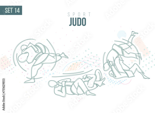 sport judo Tournament Summer Games , sports games hand-drawn doodles sport. vector illustration set