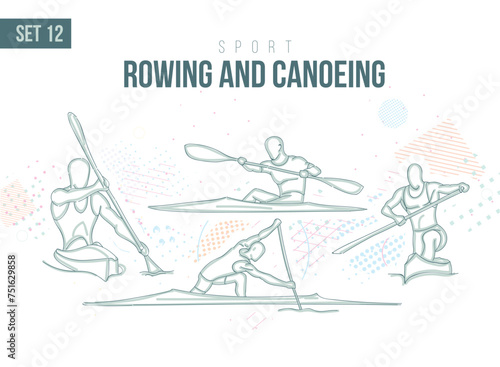 sport canoe slalom Tournament Summer Games , sports games hand-drawn doodles. vector illustration set