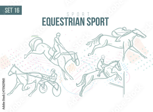 sport horse race Tournament Summer Games , sports games hand-drawn doodles sport. vector illustration set