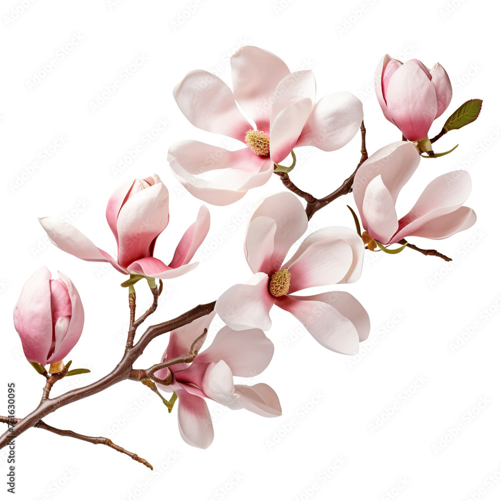 Beautiful magnolia flower branch isolated on transparent or white background