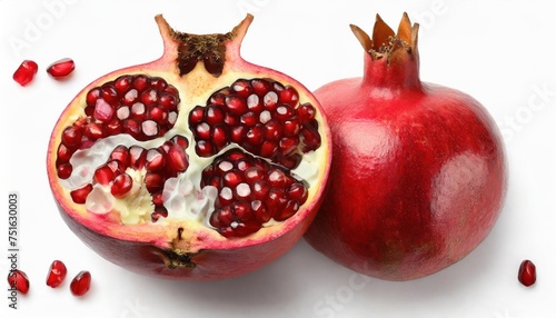 Pomegranate half isolated on white background, top view