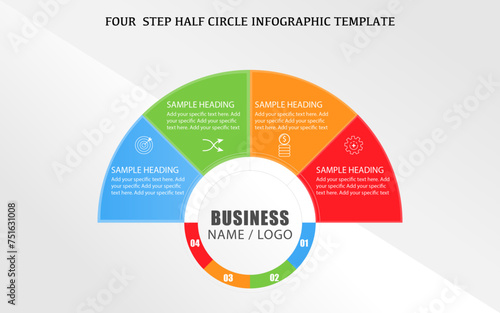 Half circle 4 step infographic template design, semi circle business infographic design