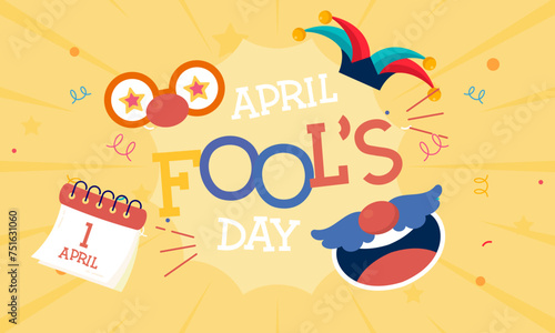 Happy April Fools Day Vector Concept with Clown, Funny Hat, and Surprise Icons