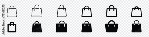 shopping bag icon, shopping bag Vector icon, Shopping bag outline icon.  Set of Shopping Bag Related Vector Line Icons. Bag icon set in thin line style photo