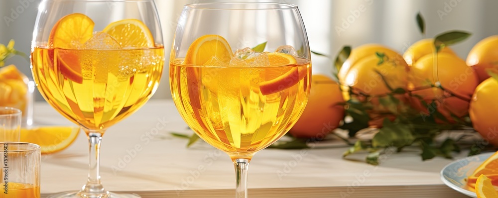 This vibrant, inviting cocktail of liquid sunshine in a glass stemware brings an alluring burst of zesty citrus to any indoor gathering