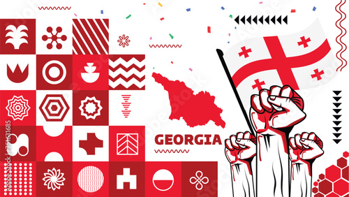 26th of May is celebrated as Georgia Independence Day, red patriotic backdrop with typography and shapes
