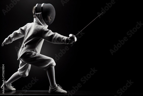 A boy is engaged in fencing isolated on black background copy space. ai generative