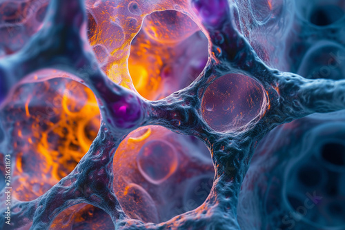 Cell structure as seen through a microscope. photorealistic seemless texture tile cells dividing viewed through a microscope. colorfull background.
