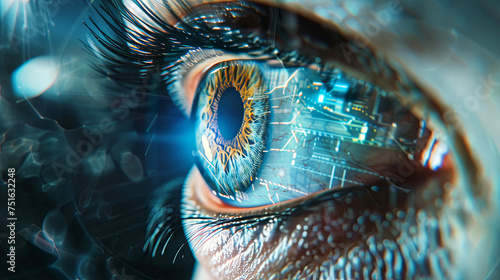 human eye with digital virtual hologram elements and virtual display
