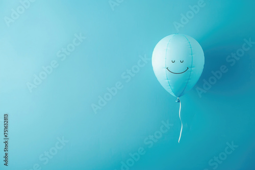 Cheerful air balloon with a smiling face against a pastel blue background