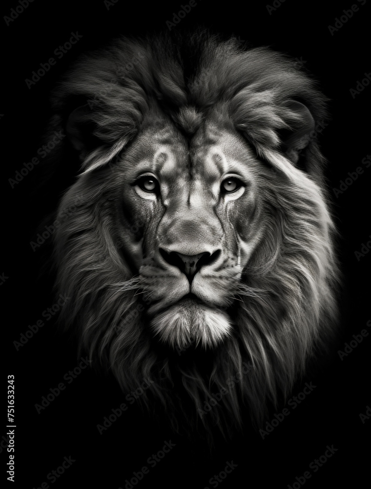 A Captivating Black and White Portrait of a Majestic Male Lion