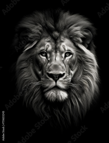 A Captivating Black and White Portrait of a Majestic Male Lion