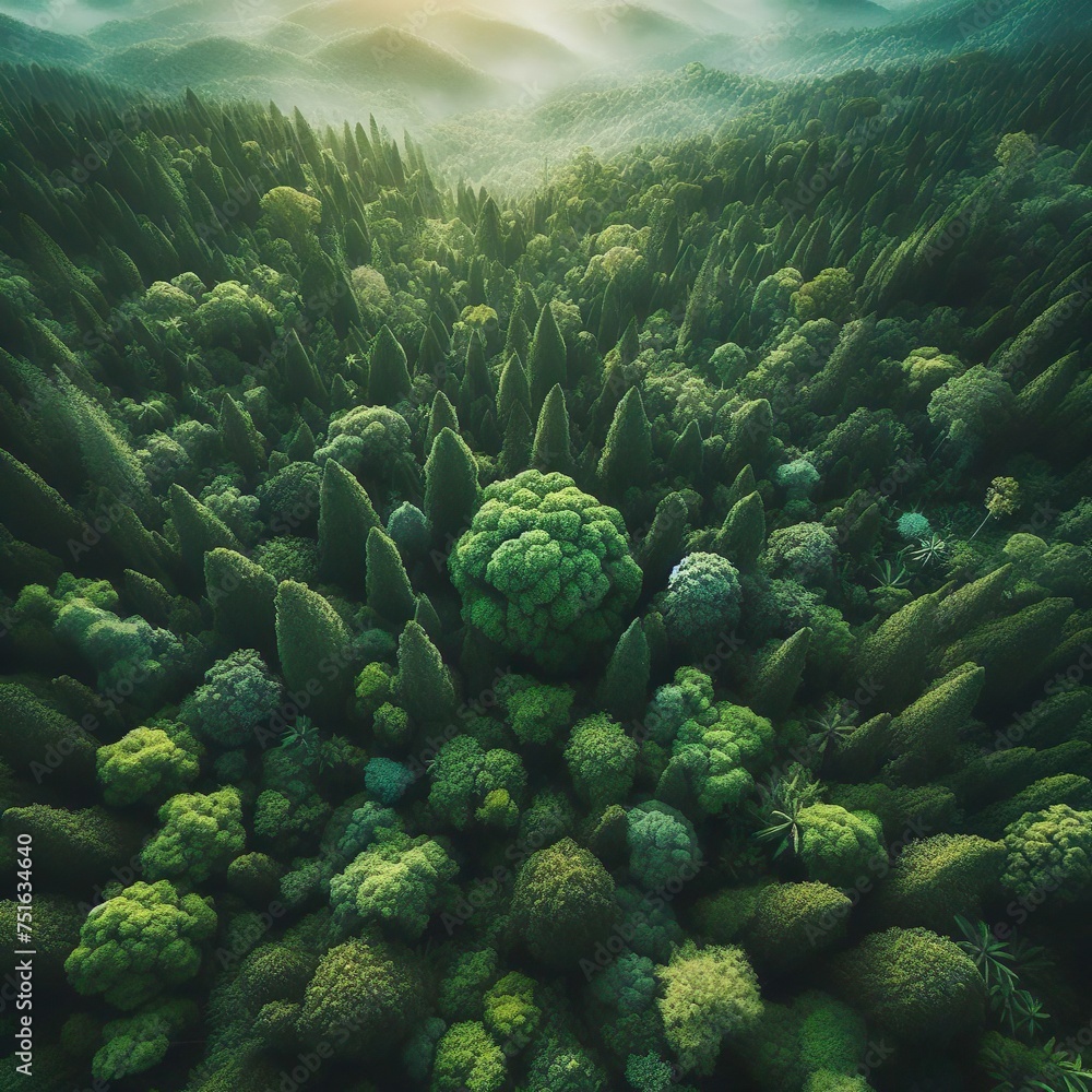 Aerial top view of green trees in forest. Drone view of dense green tree captures CO2. Green tree nature background for carbon neutrality and net zero emissions concept. Aerial top view of green trees in forest. Drone view of dense green tree captures CO2. Green tree nature background for carbon neutrality and net zero emissions concept.