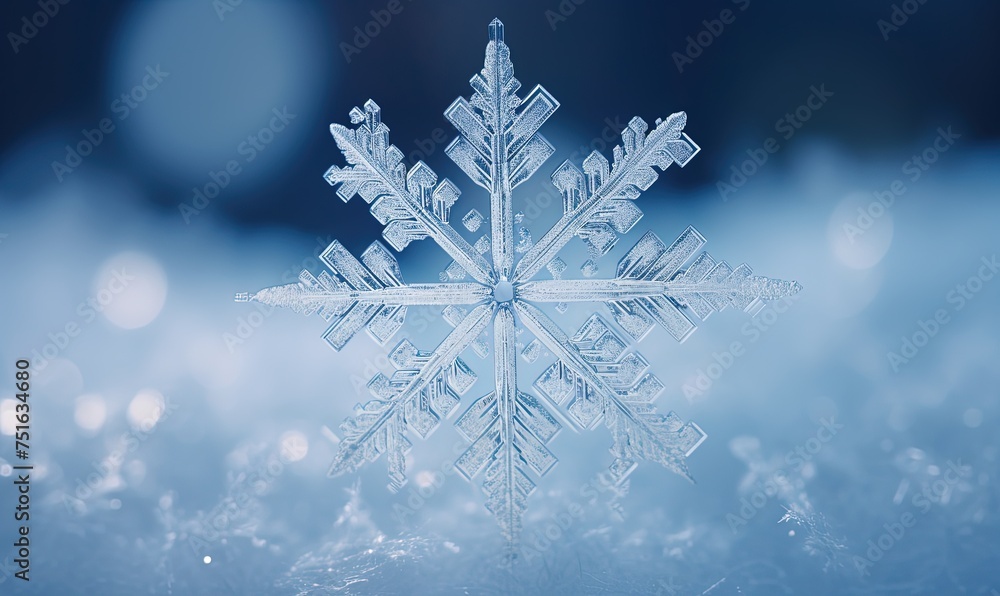 Beautiful macro photo of a snowflake. Winter.