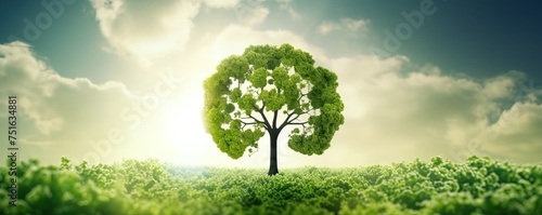 CO2 reducing icon with tree on greenery background for decrease CO2   carbon footprint and carbon credit to limit global warming from climate change  Bio Circular Green Economy concept