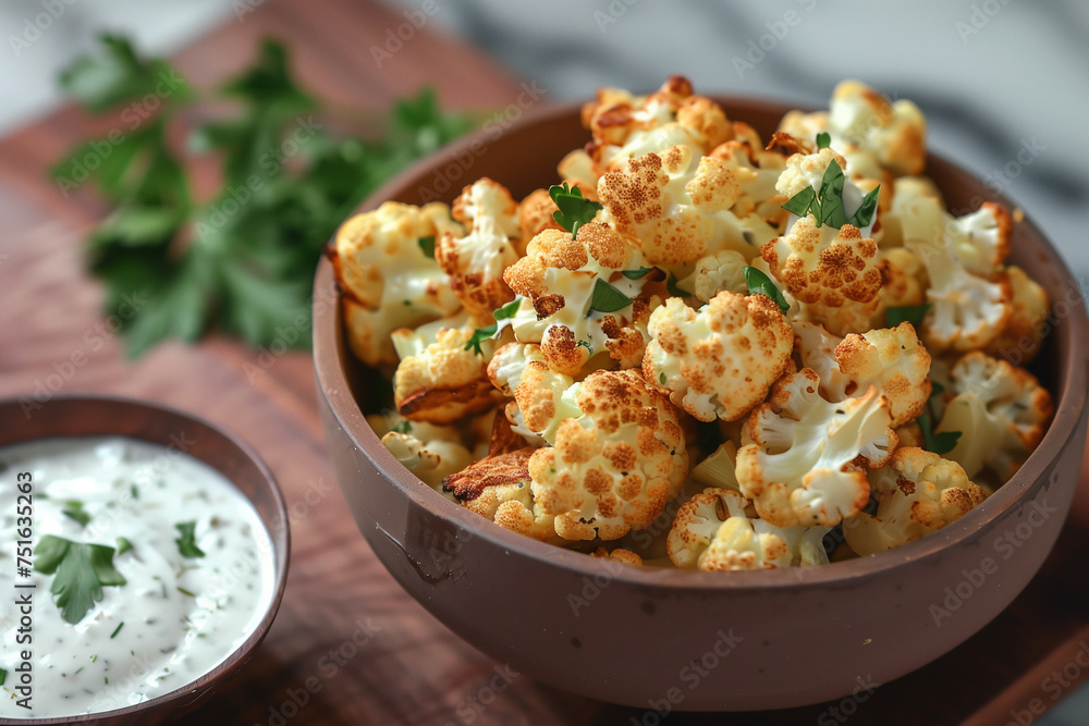Air-Fryer Cauliflower Popcorn with Soured Cream & Herb Dressing Air-Fryer Cauliflower Popcorn with Soured Cream & Herb Dressing
