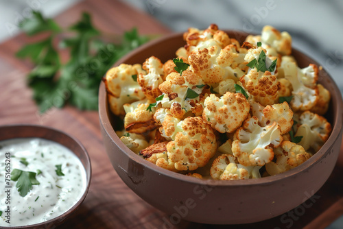 Air-Fryer Cauliflower Popcorn with Soured Cream & Herb Dressing