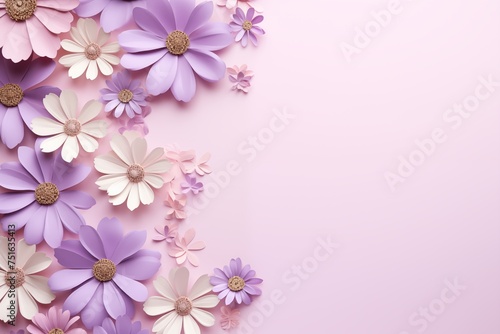 Beautiful flowers on lilac background. Greeting card for Easter  Women s Day  Mother s Day  Valentine s Day with a place for text.